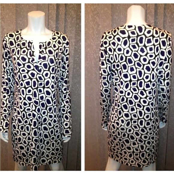 DVF Reina Long Sleeve Dress Stone Leopard - Picture 2 of 4